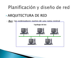 ARQUITECTURA DE RED -  Bus :  los ordenadores parten de una rama central 