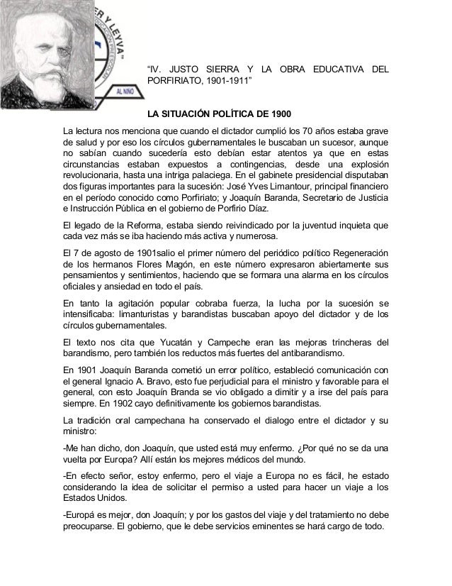 Justo sierra y la obra educativa del porfiriato resumen