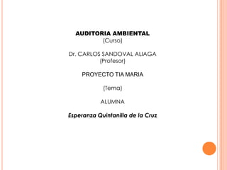 AUDITORIA AMBIENTAL (Curso) Dr. CARLOS SANDOVAL ALIAGA (Profesor) PROYECTO TIA MARIA (Tema) ALUMNA Esperanza Quintanilla de la Cruz 