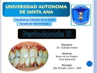 Docente: Dr. Asdrúbal Ardon Alumna: Karen de los Ángeles  Lima Esperanza Periodo: 2do Periodo, Ciclo I - 2011 