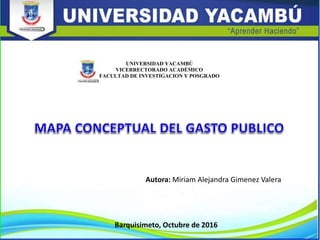 Autora: Miriam Alejandra Gimenez Valera
Barquisimeto, Octubre de 2016
UNIVERSIDAD YACAMBÚ
VICERRECTORADO ACADÉMICO
FACULTAD DE INVESTIGACION Y POSGRADO
 