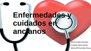 Haga clic en el icono para agregar
una imagen
Marta Coello González
Candela López Hassan
Marta Mª González Pascua
Enfermedades y
cuidados en
ancianos
 