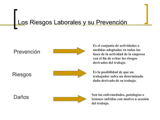 Los Riesgos Laborales y su Prevención
Prevención
Es el conjunto de actividades o
medidas adoptadas en todas las
fases de l...
