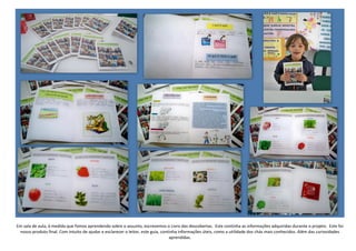 Em sala de aula, à medida que fomos aprendendo sobre o assunto, escrevemos o Livro das descobertas. Este continha as informações adquiridas durante o projeto. Este foi
 nosso produto final. Com intuito de ajudar e esclarecer o leitor, este guia, continha informações úteis, como a utilidade dos chás mais conhecidos. Além das curiosidades
                                                                                  aprendidas.
 
