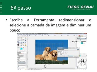6º passo 
• Escolha a Ferramenta redimensionar e 
selecione a camada da imagem e diminua um 
pouco 
 
