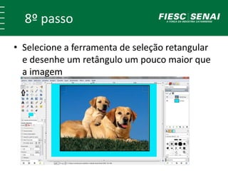 8º passo 
• Selecione a ferramenta de seleção retangular 
e desenhe um retângulo um pouco maior que 
a imagem 
 