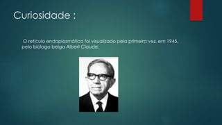 Curiosidade :
O retículo endoplasmático foi visualizado pela primeira vez, em 1945,
pelo biólogo belga Albert Claude.
 