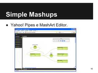Simple Mashups 
● Yahoo! Pipes e MashArt Editor. 
16 
 