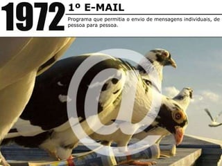 1972
1º E-MAIL
Programa que permitia o envio de mensagens individuais, de
pessoa para pessoa.
 
