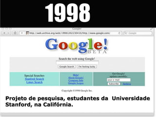 1998
Projeto de pesquisa, estudantes da Universidade
Stanford, na Califórnia.
 