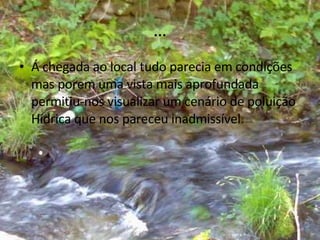 … Á chegada ao local tudo parecia em condições mas porem uma vista mais aprofundada permitiu-nos visualizar um cenário de poluição Hídrica que nos pareceu inadmissível. 