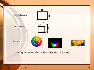 07-06-09 Superficies, volumes,  luz e cor.. … .completam os elementos visuais da forma. 