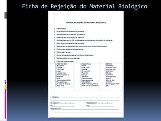 Ficha de Rejeição do Material Biológico
 