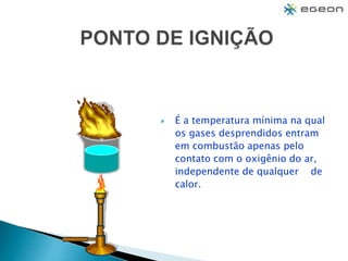  É a temperatura mínima na qual
os gases desprendidos entram
em combustão apenas pelo
contato com o oxigênio do ar,
independente de qualquer de
calor.
 