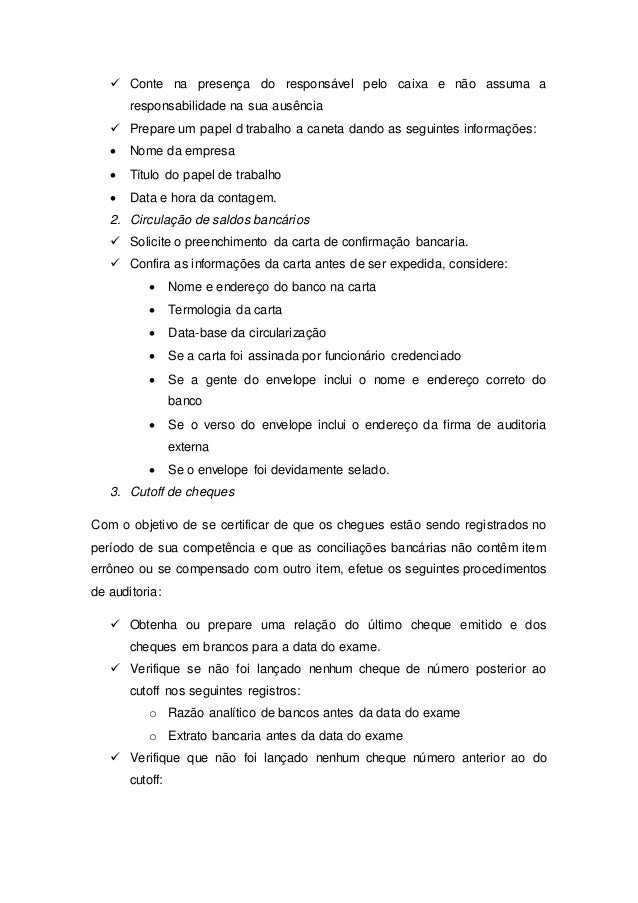 Trabalho auditoria de disponibilidades e contas a receber
