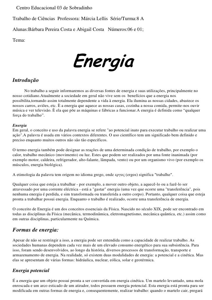 Trabalho ci ncias energia