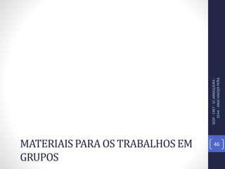 MATERIAIS PARA OS TRABALHOS EM
GRUPOS
SEDF-CRET-ECARNIQUEIRA-
EEAA-ANAÍHAESERPEÑA
46
 
