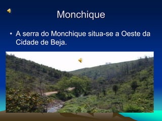 Monchique
• A serra do Monchique situa-se a Oeste da
  Cidade de Beja.
 