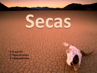  O que é?;
 Tipos de secas;
 Consequências;
 