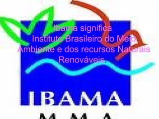 Ibama significa
Instituto Brasileiro do Meio
Ambiente e dos recursos Naturais
Renováveis.
 