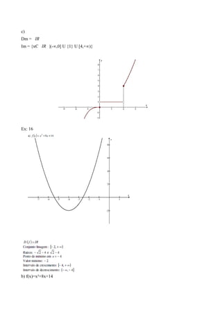 c)
Dm = IR
Im = {xЄ IR |(-∞,0] U {1} U [4,+∞)}
Ex: 16
b) f(x)=x²+8x+14
 