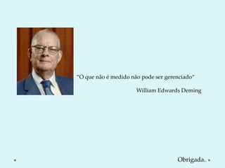 “O que não é medido não pode ser gerenciado“
William Edwards Deming
Obrigada.
 