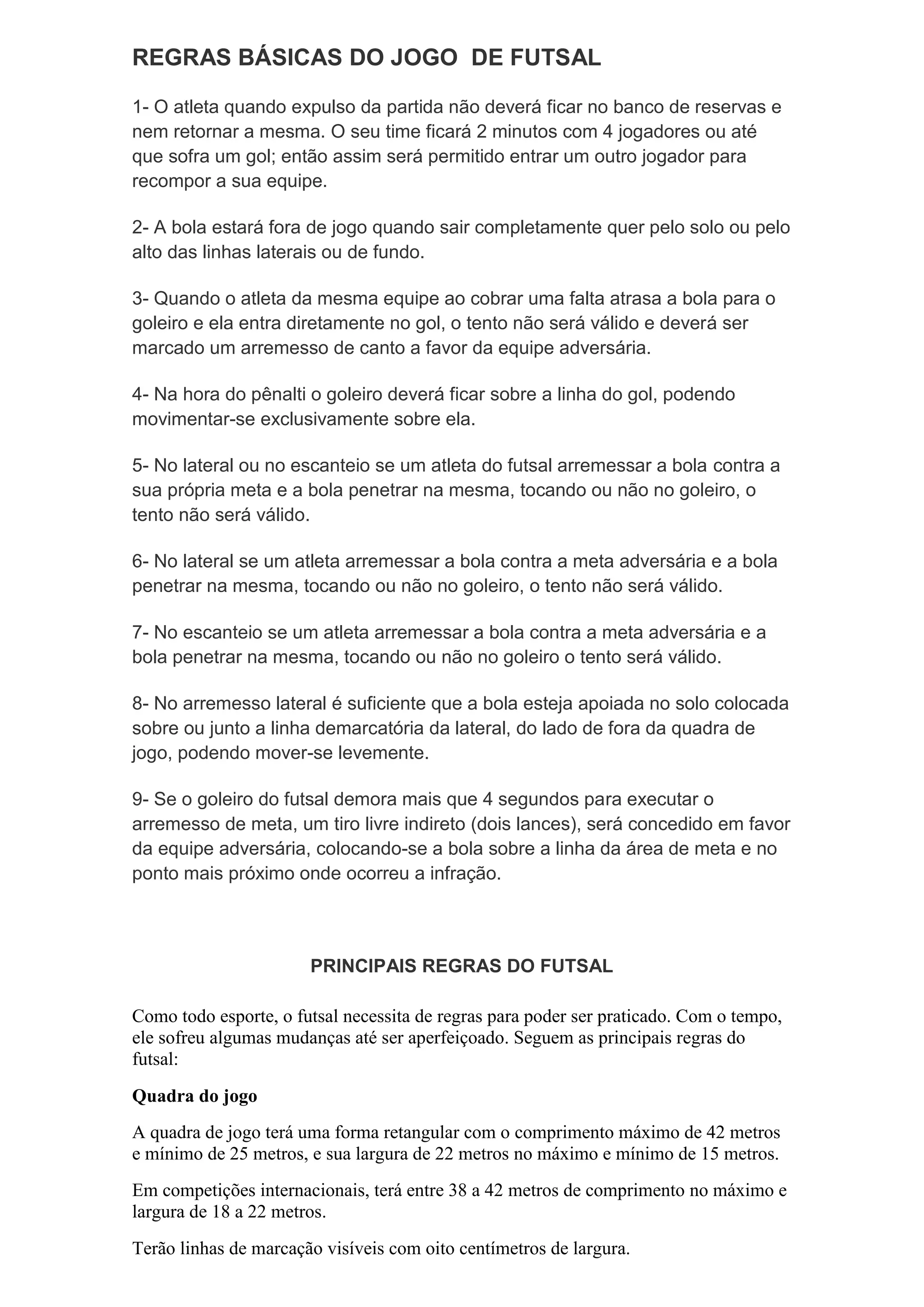 Trabalho de educação fisica regras do futsal | DOCX