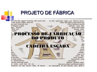 PROJETO DE FÁBRICAPROJETO DE FÁBRICA
PROCESSO DE FABRICAÇÃO
DO PRODUTO
CADEIRA ESCADA
 