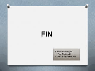 FIN
Travail realisée par:
• Ana Faria nº2
• Ana Fernandes nº4
 