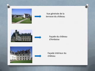 Vue générale de la
terrasse du château
Façade intérieur du
château
Façade du château
d'Amboise
 