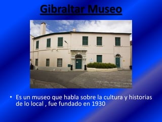 Gibraltar Museo

• Es un museo que habla sobre la cultura y historias
de lo local , fue fundado en 1930

 