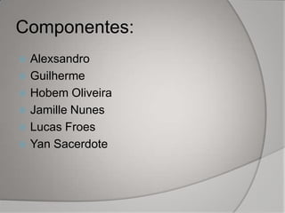 Componentes:
 Alexsandro
 Guilherme
 Hobem Oliveira
 Jamille Nunes
 Lucas Froes
 Yan Sacerdote
 