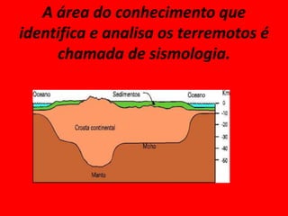 A área do conhecimento que identifica e analisa os terremotos é chamada de sismologia.