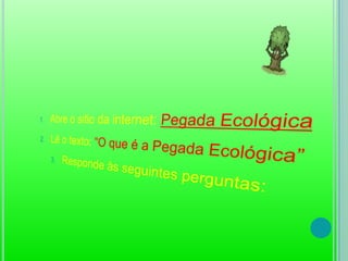 Abre o sitio da internet: Pegada EcológicaLê o texto: “O que é a Pegada Ecológica”Responde às seguintes perguntas: 