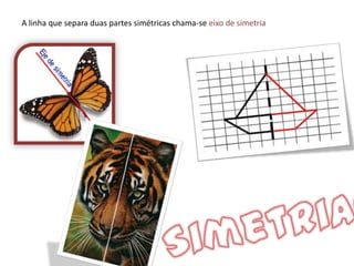 A linha que separa duas partes simétricas chama-se eixo de simetria
 