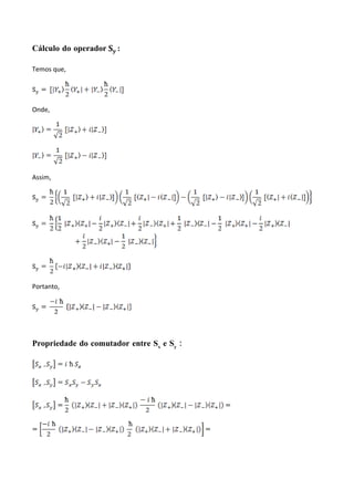 Cálculo do operador :
Temos que,
Onde,
Assim,
Portanto,
Propriedade do comutador entre Sx e Sy :