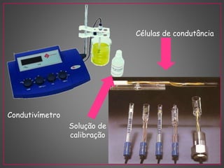 Células de condutância
Condutivímetro
Solução de
calibração
 