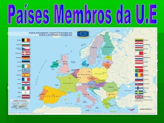  A UE nem sempre teve a dimensão atual.A UE nem sempre teve a dimensão atual.
Em 1951, ano em que se iniciou aEm 1951, ano em que se iniciou a
cooperação económica na Europa, apenascooperação económica na Europa, apenas
a Bélgica, a Alemanha, a França, oa Bélgica, a Alemanha, a França, o
Luxemburgo e os Países BaixosLuxemburgo e os Países Baixos
participavam neste projecto ..participavam neste projecto ..
 A UE atingiu a sua dimensão atual com aA UE atingiu a sua dimensão atual com a
adesão da Croácia, em 1 de Julho de 2013,adesão da Croácia, em 1 de Julho de 2013,
passando a ter 28 Estados-Membros ..passando a ter 28 Estados-Membros ..
 