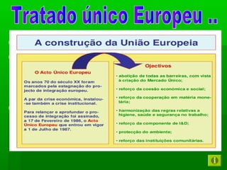  Principais mudanças :Principais mudanças :
 Extensão da votação por maioria qualificadaExtensão da votação por maioria qualificada
no Conselho (tornando assim mais difícil queno Conselho (tornando assim mais difícil que
um único país possa vetar uma propostaum único país possa vetar uma proposta
legislativa) ..legislativa) ..
 Introdução de processos de cooperação eIntrodução de processos de cooperação e
de comum acordo que conferiram maior pesode comum acordo que conferiram maior peso
ao Parlamento ..ao Parlamento ..
 