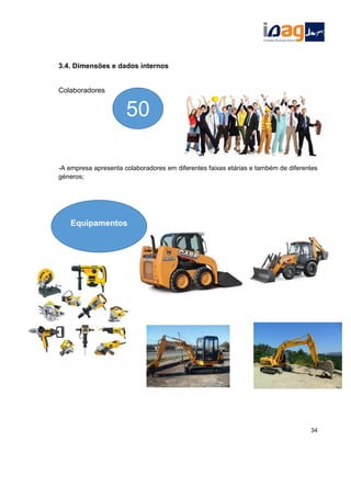 3.4. Dimensões e dados internos
Colaboradores
-A empresa apresenta colaboradores em diferentes faixas etárias e também de diferentes
géneros;
34
50
Equipamentos
 