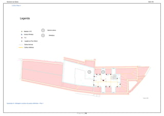 Relatório de Redes                                                                                                                                                                                                                                        ESCE-IPS

        3.10.2. Piso 1




                     Legenda



                                                          14   Sala de Leitura
                            Bastidor 3 FD

                            Acesso Wireless
                                                          15     Biblioteca
                            T.O.

                            Ligação ao Piso Inferior

                            Calhas técnicas

                            Calhas metálicas




                                                                                                    15                                                       14

                                                                                                                                                                                      10 – 15.8 m              11 – 13.8 m
                                                                                                                      8 – 20.7 m 9 – 19.3 m

                                                                                                           7 – 22.6 m



                                                                                                                                         13                                       m
                                                                                                                                              –1                            4.9
                                                                                                                                                   4.9                 –1
                                                                                                                                                         m        14
                                                                                                          6 – 24.2 m
                                                                                                                                                                   12 – 14.6 m




                                                                                                         5 – 20.1 m
                                                                                                                                                                       3 – 14.5 m                   2 – 13 m
                                                                                                                                 4 – 17.3 m                                                                                  1 – 9.05 m




                                                                                                                                                                                                                                          Escala 1/1000




Ilustração 8– Cablagem e pontos de acesso definidos – Piso 1




                                                                                 P á g i n a | 31
 