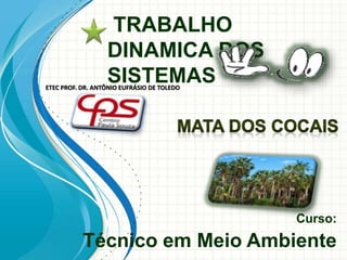 TRABALHO
DINAMICA DOS
SISTEMAS
Curso:
Técnico em Meio Ambiente
ETEC PROF. DR. ANTÔNIO EUFRÁSIO DE TOLEDO
 