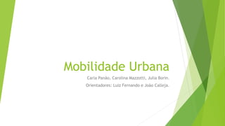 Mobilidade Urbana
Carla Panão, Carolina Mazzotti, Julia Borin.
Orientadores: Luiz Fernando e João Calleja.
 