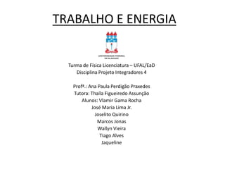 EXERCÍCIO
10. Na situação da figura a seguir, o motor elétrico faz com que o
bloco de massa 30 kg suba com velocidade constante de 1,0 m/s.
O cabo que sustenta o bloco é ideal, a resistência do ar é
desprezível e adota-se |g| = 10 m/s². Considerando que nessa
operação o motor apresenta rendimento de 60%, calcule a
potência por ele dissipada.

 