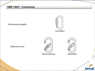 Fechamento do gatilho
Automático
Sistema de trava
Rosca (manual) Automático
NBR 15837 - Conectores
 