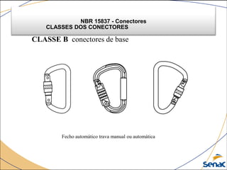 NBR 15837 - Conectores
CLASSES DOS CONECTORES
CLASSE B conectores de base
Fecho automático trava manual ou automática
 