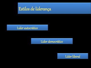 Estilos de liderança 
Líder autocrático 
Líder democrático 
Líder liberal 
 