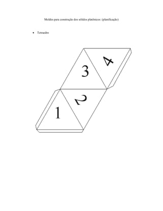 Moldes para construção dos sólidos platônicos: (planificação)



   Tetraedro
 