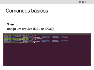 • $ rm
• apaga um arquivo (DEL no DOS);
59 de 15
Comandos básicos
 