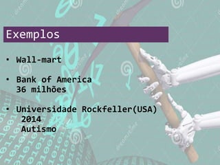 Exemplos
• Wall-mart
• Bank of America
36 milhões
• Universidade Rockfeller(USA)
2014
Autismo
 